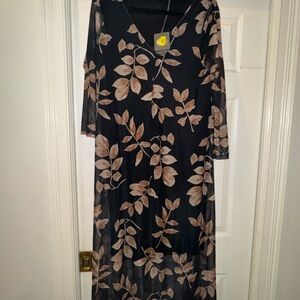 Elegant Black and Tan Floral Dress NWT